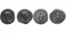 s. I-II dC. Lote de dos denarios: Trajano y Adriano. Ag. MBC y MBC+. Est.110.
