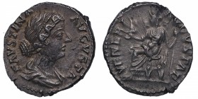 161-176 dC. Faustina II. Roma. Denario. RIC III Marcus Aurelius 722. Ag. 3,18 g. FAVSTINA – AVGVSTA: Busto de Faustina II, con la cabeza descubierta, ...