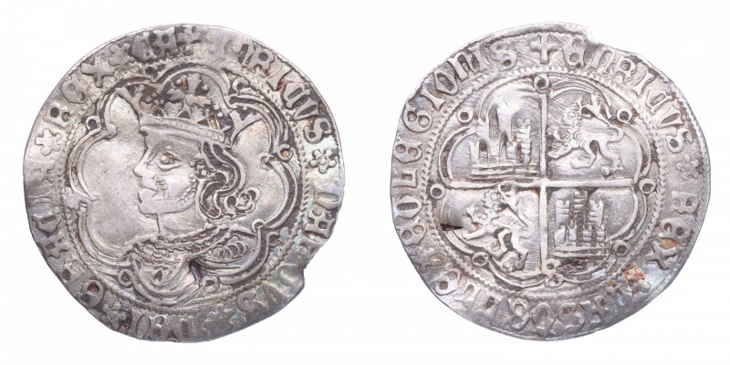 1454-1474. Enrique IV (1454-1474). Sevilla. 1 real. Ag. 3,13 g. Busto con barba....