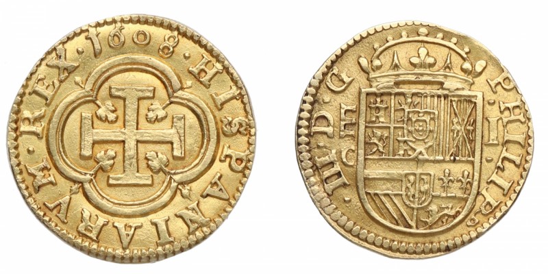 1608. Felipe III (1598-1621). Segovia. 1 Escudo. C. RARA. Bella. Brillo original...