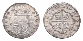 1721. Felipe V (1700-1746). Sevilla. 2 reales. J. Ag. Bonita pátina. EBC / EBC-. Est.48.