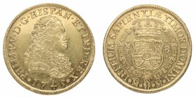 1745. Felipe V (1700-1746). México. 8 escudos. MF. Au. Muy bella. Brillo original. SC-. Est.4000.