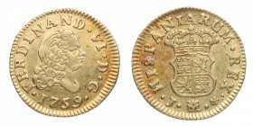 1759. Fernando VI (1746-1759). Madrid. 1/2 Escudo. J. Bella. Brillo original. EBC+. Est.275.