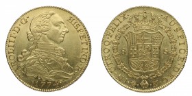 1774. Carlos III (1759-1788). Madrid. 8 escudos. PJ. Au. Muy bella. Brillo original. NGC AU58. Esasa así. SC / SC-. Est.2500.