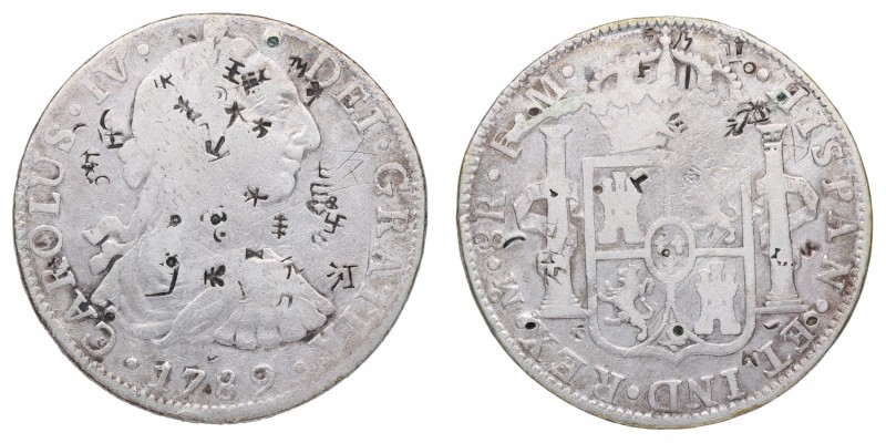 1789. Carlos IV (1788-1808). Mexico. 8 reales. FM. Ag. Resellos chinos (Chopmark...