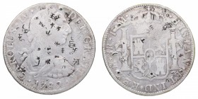 1789. Carlos IV (1788-1808). Mexico. 8 reales. FM. Ag. Resellos chinos (Chopmarks). MBC. Est.40.