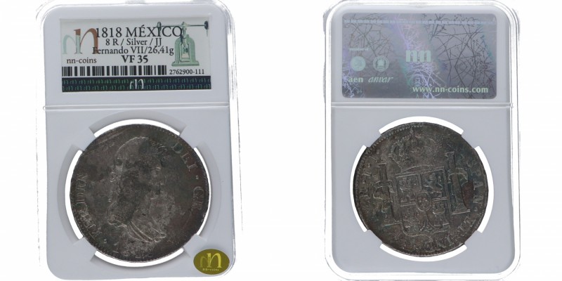 1818. Fernando VII (1808-1833). México. 8 reales. JJ. Ag. Oxidaciones. Bello col...
