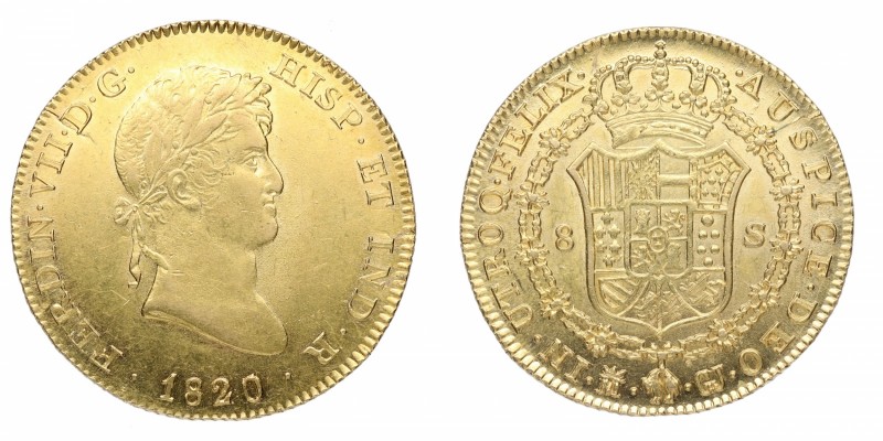 1820. Fernando VII (1808-1833). Madrid. 8 escudos. GJ. Au. Muy bella. Brillo ori...