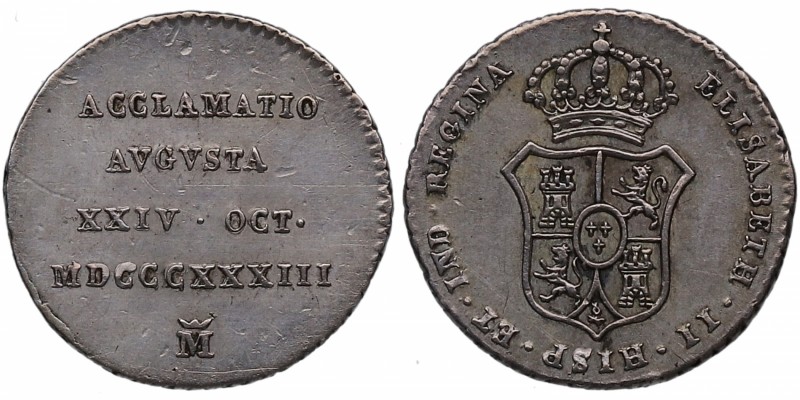 1833. Isabel II (1833-1868). Madrid. 1/2 real proclamación. Ag. Escasa. EBC. Est...