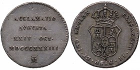 1833. Isabel II (1833-1868). Madrid. 1/2 real proclamación. Ag. Escasa. EBC. Est.40.