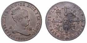 1845. Isabel II (1833-1868). Segovia. 8 Maraveris. Cu. Decoloración en reverso. EBC+ / EBC. Est.80.