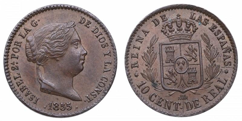 1855. Isabel II (1833-1868). Segovia. 10 céntimos. Cu. Bella. EBC / EBC+. Est.80...
