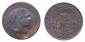 1868. Isabel II (1833-1868). Barcelona. 1/2 céntimos. Cu. Bella. Brillo original. SC-. Est.70.