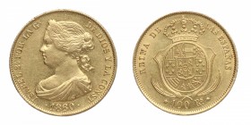 1860. Isabel II (1833-1868). Madrid. 100 reales. Au. Brillo original. EBC+. Est.375.