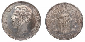 1871*71. Amadeo I (1871-1873). Madrid. 5 pesetas. DEM. Ag. EBC / EBC+. Est.300.