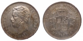 1871*74. Amadeo I (1871-1873). Madrid. 5 pesetas. DEM. Ag. EBC / EBC-. Est.100.