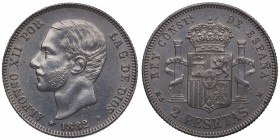 1882*82. Alfonso XII (1874-1885). Madrid. 2 pesetas. MPM. Ag. Atractiva. Brillo original. EBC. Est.100.