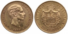 1877*77. Alfonso XII (1874-1885). Madrid. 25 pesetas. Au. SC. Est.400.