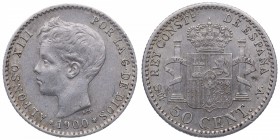 1900*00. Alfonso XIII (1886-1931). Madrid. 50 céntimos. SMV. Ag. Bella. Brillo original. EBC. Est.40.