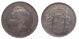 1893*93. Alfonso XIII (1886-1931). Madrid. 5 pesetas. PGV. Ag. EBC / EBC-. Est.100.