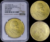 GREECE: 4 Ducat (1919) in gold with legend "ΕΛΕΥΘΕΡΙΟΣ ΒΕΝΙΖΕΛΟΣ ΕΛΕΥΘΕΡΩΤΗΣ" and bust of Venizelos facing right. Crowned double headed eagle and lege...