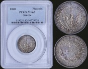 GREECE: 1 Phoenix (1828) in silver. Inside slab by PCGS "MS 62". (Hellas 20).