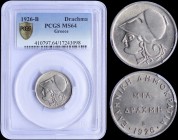 GREECE: 1 Drachma (1926 B) in copper-nickel with head of Goddess Athena facing left. Inside slab by PCGS "MS 64". (Hellas 174).