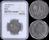 GREECE: 5 Drachmas (1930) in nickel with phoenix on the obverse. Variety: London mint. Inside slab by NGC "MS 66". (Hellas 177).