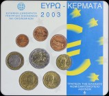 GREECE: Euro coin set (2003) composed of 1 Cent to 2 Euro. Inside official blister issued by the Bank of Greece. Mintage: 49300 pieces. (Hellas M.18)....