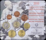 GREECE: Euro coin set (2010) composed of 1 Cent to 2 Euro commemorating the 2,500 years since the Battle of Marathon. Inside official blister issued b...