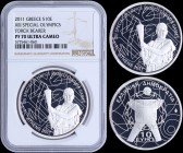 GREECE: 10 Euro (2011) in silver (0,925) commemorating the XIII Special Olympics World Summer Games Athens 2011 with national Arms and inscription "ΕΛ...