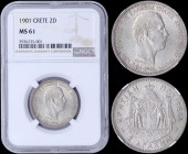 GREECE: 2 Drachmas (1901) in silver with the head of Prince George facing right and inscription "ΠΡΙΓΚΗΨ ΓΕΩΡΓΙΟΣ ΤΗΣ ΕΛΛΑΔΟΣ - ΥΠΑΤΟΣ ΑΡΜΟΣΤΗΣ ΕΝ ΚΡΗ...