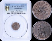 GREECE: 1 new Obol (1862.) in copper with Venetian lion of St Marcus and inscription "ΙΟΝΙΚΟΝ ΚΡΑΤΟΣ". Dot after date. Inside slab by PCGS "MS 64 BN"....