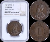 CYPRUS: 1 Piastre (1927) in bronze with crowned bust of King George V facing left. Denomination within pearl circle on reverse. Inside slab by NGC "XF...