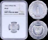 CYPRUS: 1 Mil (1963) in aluminium with shielded Arms within wreath and date above. Inside slab by NGC "PF 67". Top grade in both companies. (KM 38) & ...