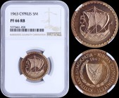 CYPRUS: 5 Mils (1963) in bronze with shielded Arms within wreath and date above. Inside slab by NGC "PF 66 RB". (KM 39) & (Fitikides 102).