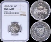 CYPRUS: 50 Mils (1963) in copper-nickel with shielded Arms within wreath and date above. Inside slab by NGC "PF 67 CAMEO". (KM 41) & (Fitikides 127).