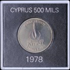 CYPRUS: 500 Mils (ND 1978) in copper-nickel commemorating the human rights with flame within wreath on obverse. Stylized crying dove above denominatio...
