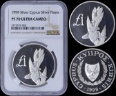 CYPRUS: 1 Pound (1999) in silver (0,925) commemorating the Wildlife of Cyprus with shielded Arms. Cyprus Orchid "ΜΕΛΙΣΣΑΚΙ" (=bee flower) on reverse. ...
