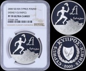 CYPRUS: 1 Pound (2000) in silver (0,925) commemorating the Sydney Olympic Games with torch bearer. Coat of Arms on reverse. Inside slab by NGC "PF 70 ...