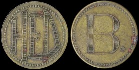 GREECE: Private token in bronze. "ΗΕΔ" on one side & "B." on the other. Coin alignment. Diameter: 30mm. Weight: 8,2gr. Very Fine. Ex Tzamalis collecti...