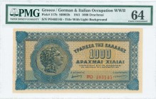 GREECE: 1000 Drachmas (1.10.1941) in blue on orange unpt with Alexander the Great at left. Prefix S/N: "ΠΟ 403145". Title of back on white background....