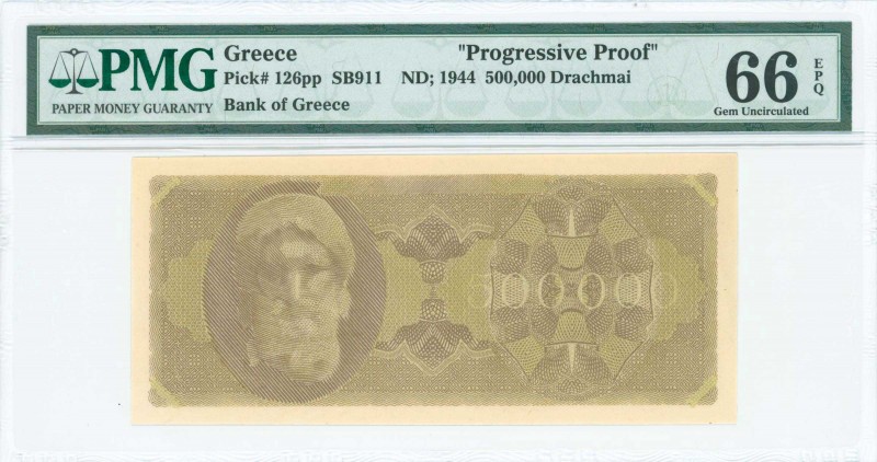 GREECE: Color proof of face and back of 500000 Drachmas (20.3.1944) in brown and...
