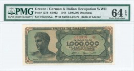 GREECE: 1 million Drachmas (29.6.1944) in black on blue-green and pale orange underprint with youth of Anticythera at left. Suffix S/N: "0433163 ΞΖ" o...