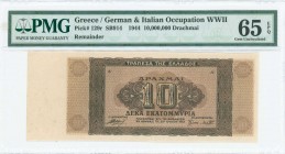 GREECE: Final proof of face and back of 10 million Drachmas (29.7.1944) in dark brown on brown unpt with value at center and decorations. Printed in A...