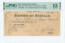 GREECE: 100 Lire (18.10.1943) (type I) in black, bank check issued in Dodecanese islands by Banco di Sicilia due to lack of banknotes because of the W...