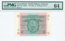 GREECE: 2 Shillings - 6 Pence (ND 1943) of British Military Authority (circulated after the liberation 1944/45) in green on pink unpt. Block R (Greece...