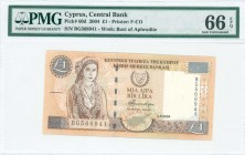 GREECE: 1 Pound (1.4.2004) in brown on light tan and multicolor unpt with Cypriot girl at left and Arms at upper center. S/N: "BG 568941". WMK: Bust o...