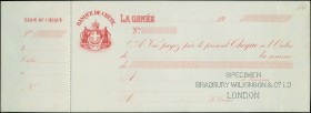 GREECE: Specimen of check by the Bank of Crete. The printed details are written in French. "SPECIMEN BRADBURY WILKINSON & Co LD LONDON" is perforated ...