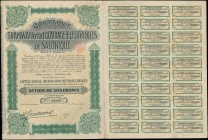 GREECE: "COMPAGNIE DES TRAMWAYS ET D ECLAIRAGE ELECTRIQUES DE SALONIQUE" bond certificate for 1 share (No. 14240) of 500 Francs. 30 coupons attached.